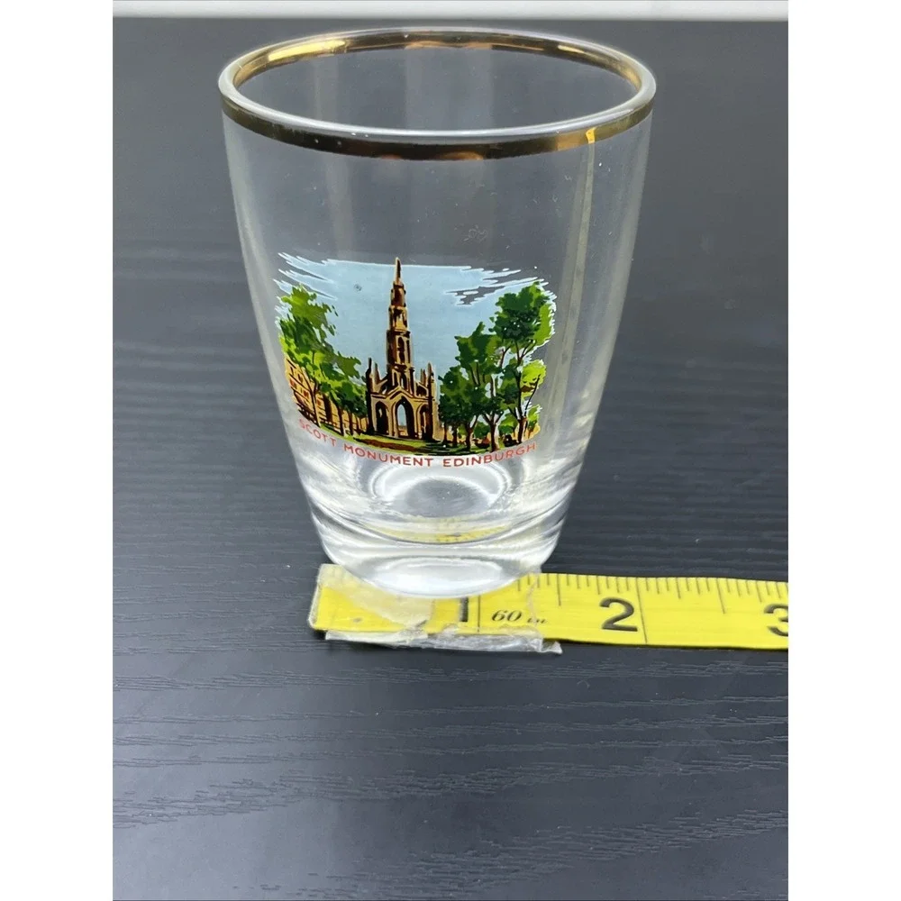 Scott Monument Edinburgh‎ Gold Rim Shot Glass Vintage Scotland Souvenir